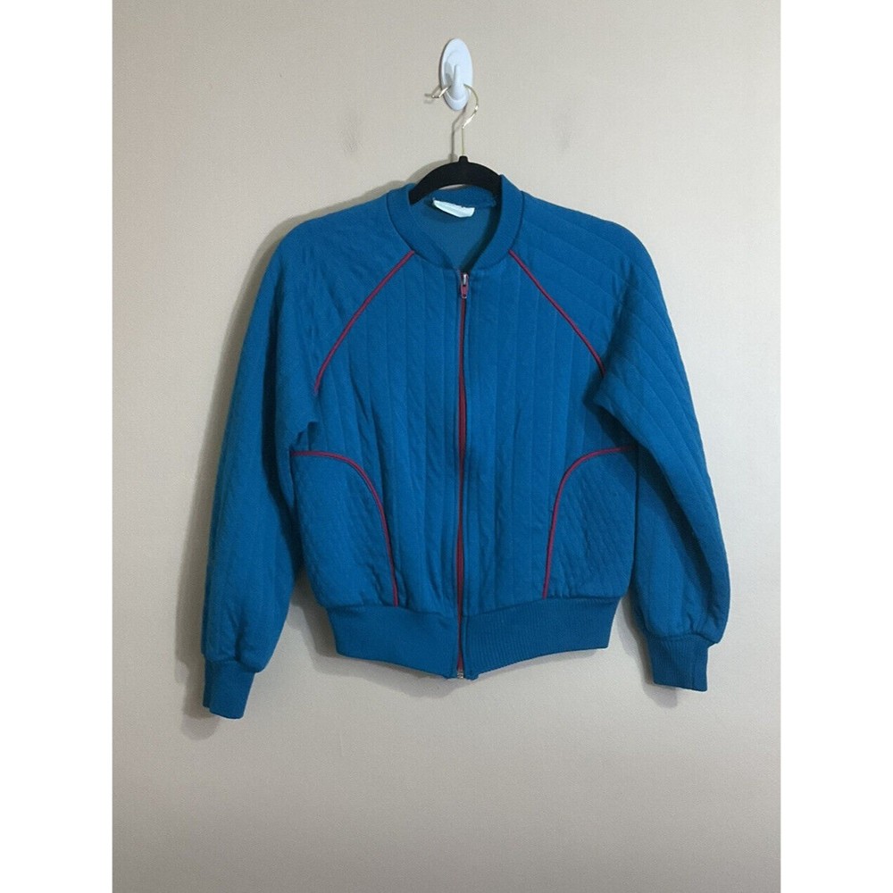 Vintage Womens Feelin  7Up Track Jacket Size Small Med Blue Retro 80s Athleisure